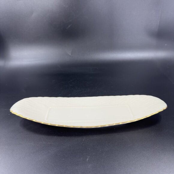 Vintage Lenox USA Porcelain Elongated Dish Plate Tray Ivory With Gold Edges VTG - Picture 7 of 13